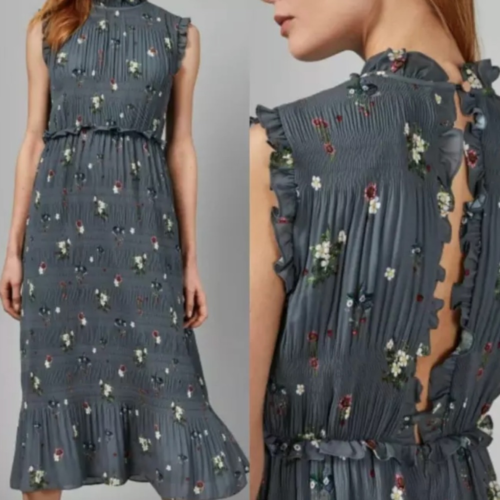 NEW Ted Baker Floral Pleat Toppaz Oracle Midi Dres
